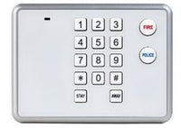 2GIG Wireless Keypad with 12-button numeric keypad, Fire and Police emergency buttons, and armed/disarmed status indicators