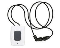 2GIG Panic Button Remote with white transmitter unit and black coiled wrist strap cord