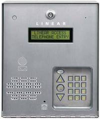 Linear AE-100 commercial telephone entry system with keypad, speaker, and LCD display for door access control