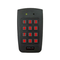 Black IP65 waterproof proximity reader with 12 red programmable buttons and dual indicator lights for access control systems