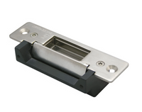 SD-995C24 electric door strike with stainless steel faceplate and black housing for metal door access control installation