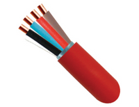 FPLP fire alarm plenum cable with 18 AWG 4 conductor shielded design, showing red jacket and copper conductors