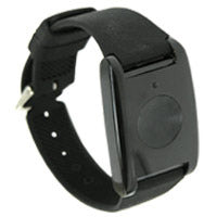 Linear DXS-LRW long range watch transmitter with black leather strap and rectangular display housing