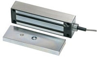 SECO-LARM weatherproof electromagnetic gate lock with 1300 lb holding force, stainless steel face plate and black housing
