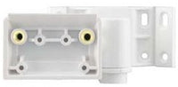 White heavy duty outdoor swivel bracket with dual brass connectors and wall-mounting plate for network cabling installations