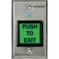 SECO-LARM illuminated push to exit request-to-exit plate with green button and stainless steel faceplate for access control
