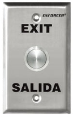SECO-LARM vandal-proof exit push button plate with stainless steel finish and bilingual EXIT and SALIDA text