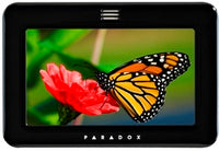 Paradox Touch Intuitive Touchscreen in Piano Black displaying vibrant nature image with monarch butterfly on red flower