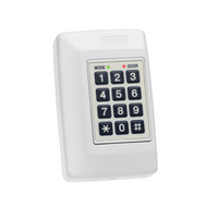 AC-115 single-door networkable access controller with white housing and 12-button keypad for secure entry