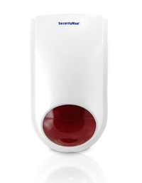 SM-103 wireless outdoor siren with white housing and red alarm indicator lens for security system installations