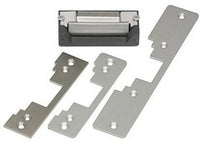SECO-LARM universal electric door strike with metal mounting plates and bracket components for wood and metal door installat…