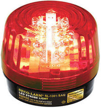 SECO-LARM red LED strobe light with built-in siren, featuring illuminated dome and black base